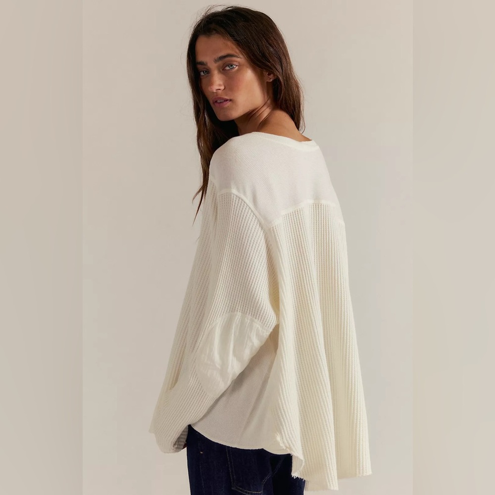 FP One Blake Thermal Oversized Scoop Neck Cotton Shirt Coconut Milk | Size M - Picture 3 of 7